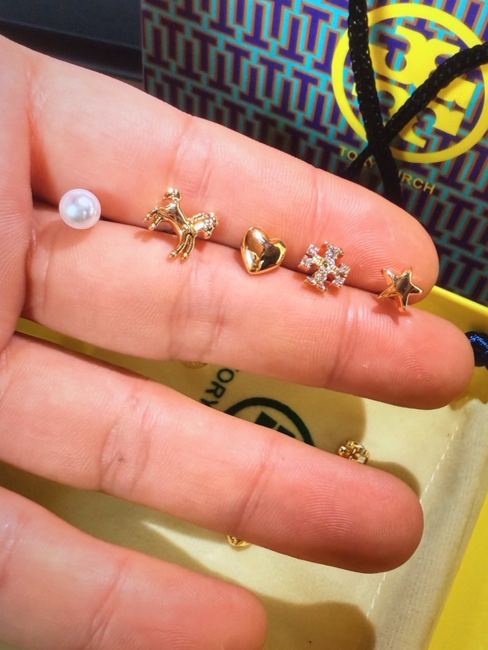 Tory Burch Girls Gold Tone Mixed Stud Earring Set with Pearl - Picture 4 of 5
